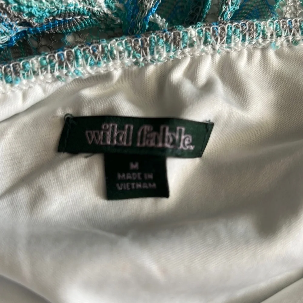 Wild Fable, aqua cream lace dress, medium - Picture 3 of 4